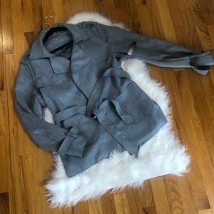 New with tags - faux suede jacket with tie belt